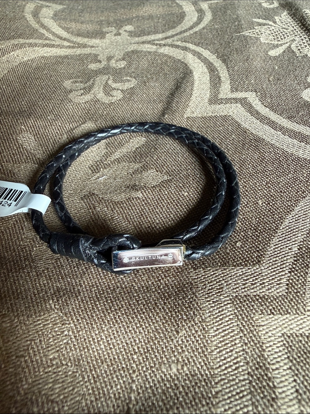 Skultuna Black Braided Leather Double-Wrap Bracelet with Silver Clasp
